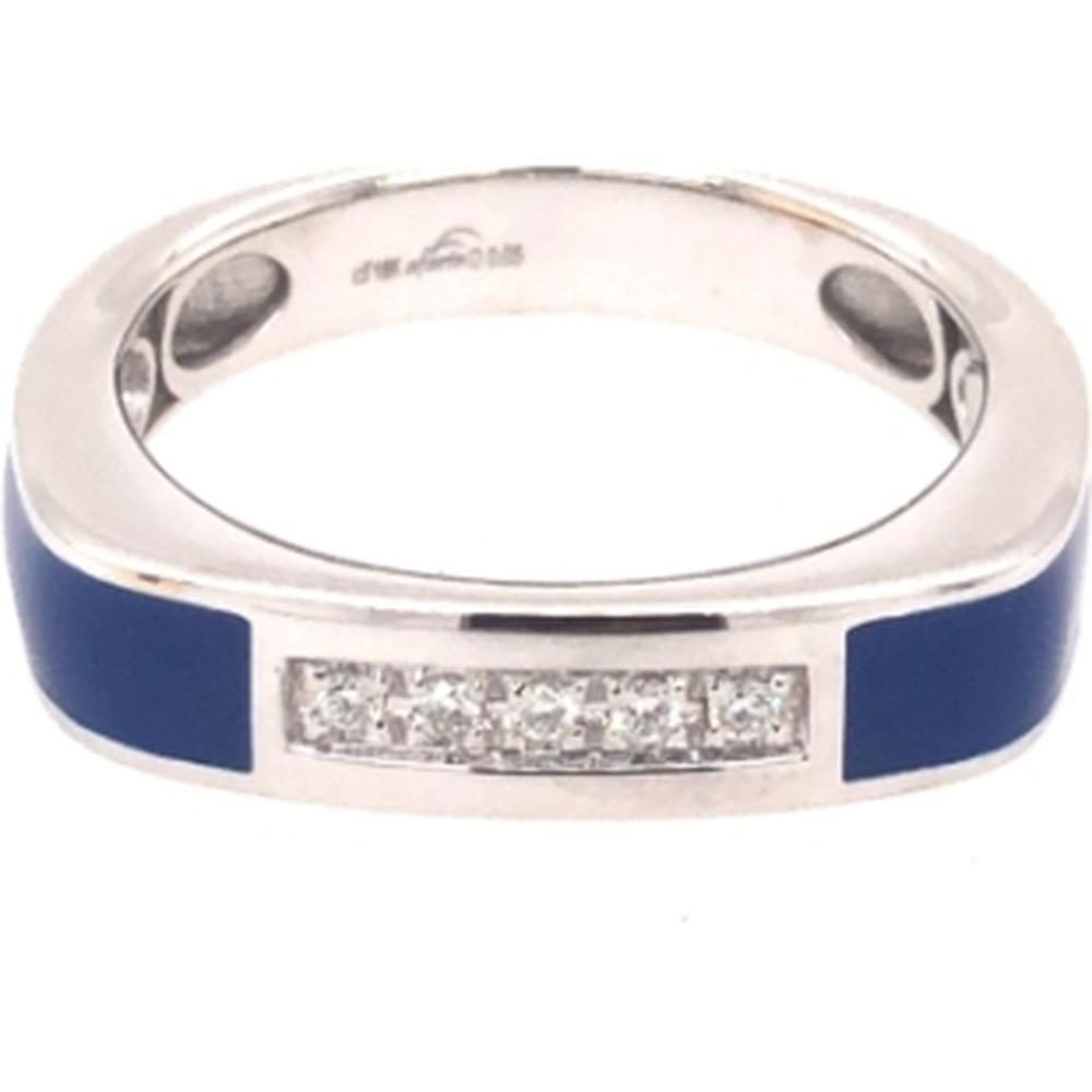 18K White Gold Blue Enamel Band Ring with Diamond Center Accent by Afarin