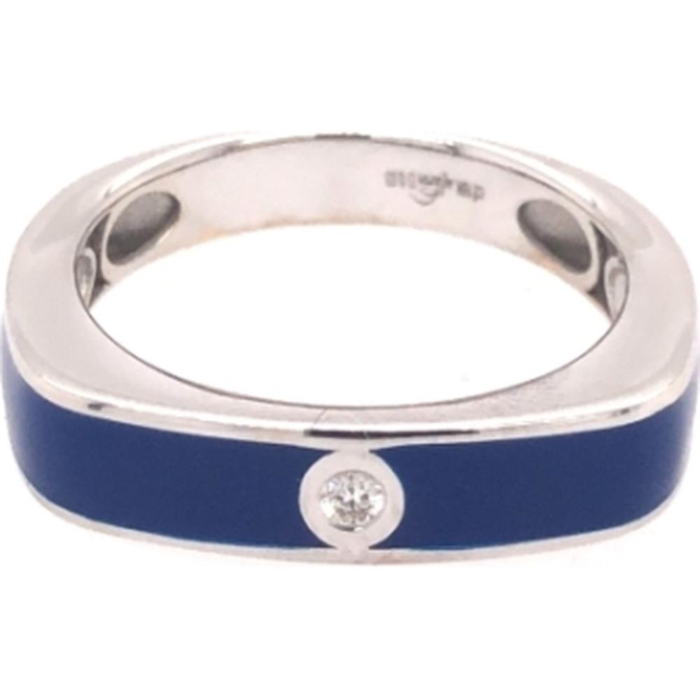 18K White Gold Blue Enamel Band Ring with Round Diamond Accent by Afarin