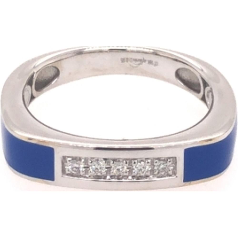 18K White Gold Blue Enamel Band Ring with Round Diamonds by Afarin