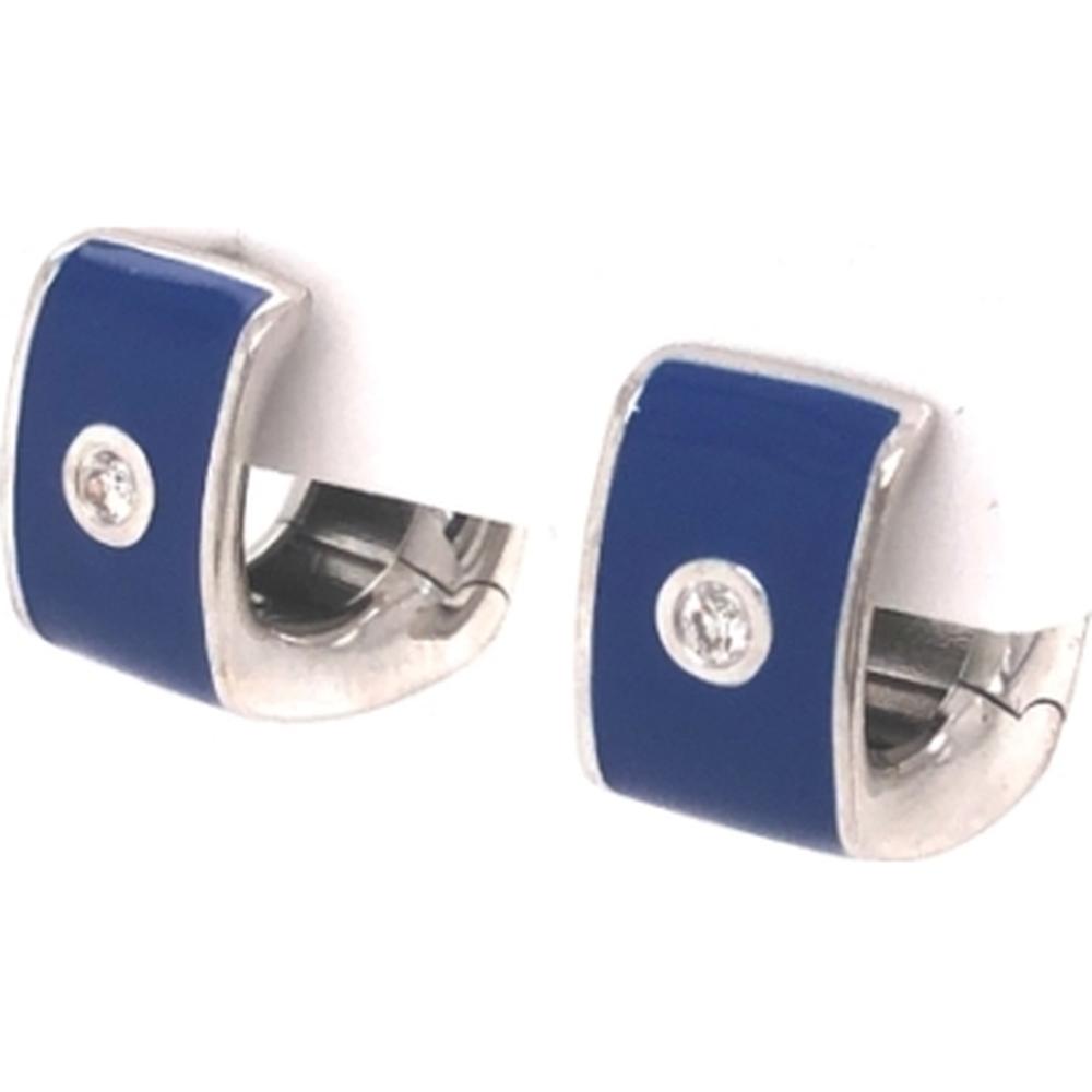 18K White Gold Blue Enamel Huggie Earrings with Round Diamonds by Afarin
