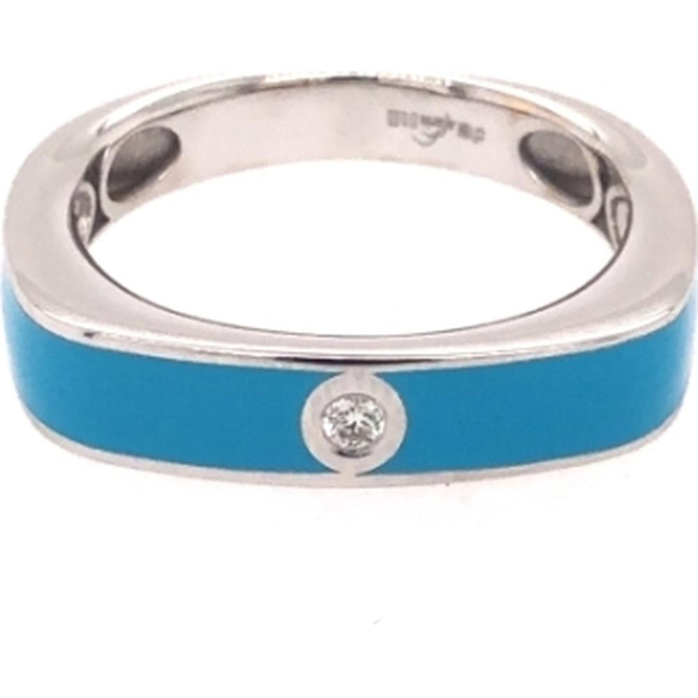 18K White Gold Blue Enamel Ring with Bezel-Set Round Diamond Accent by Afarin