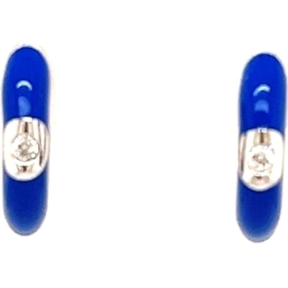 18K White Gold Blue Enamel Stud Earrings with Center Diamonds by Afarin