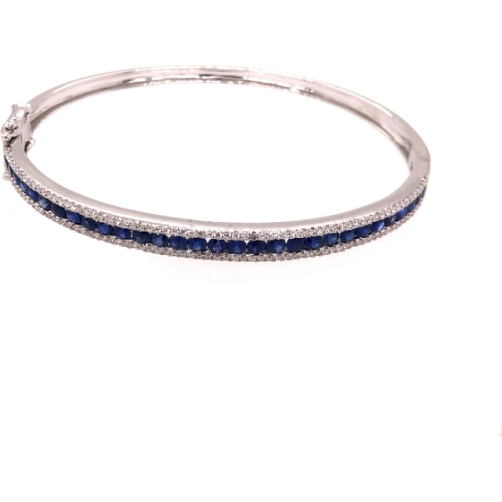 18K White Gold Blue Sapphire and Diamond Bangle Bracelet by Afarin