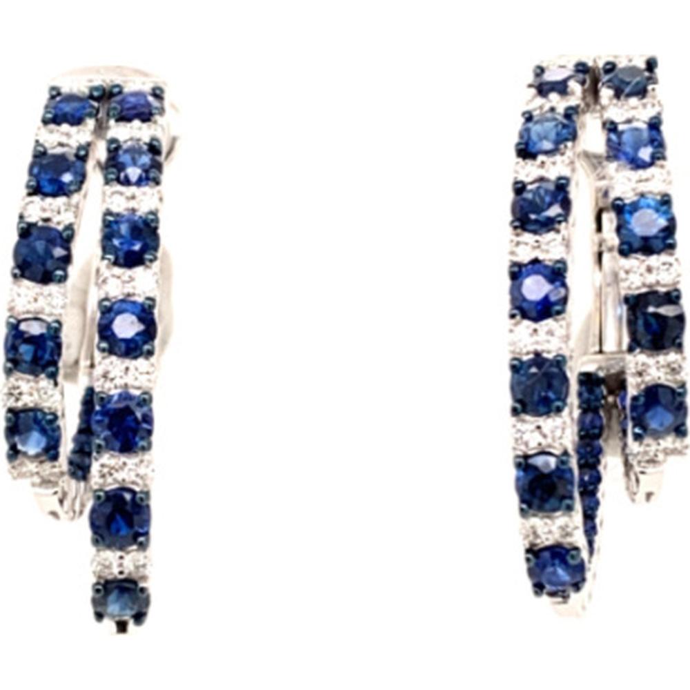 18K White Gold Blue Sapphire and Diamond Hoop Earrings by Afarin