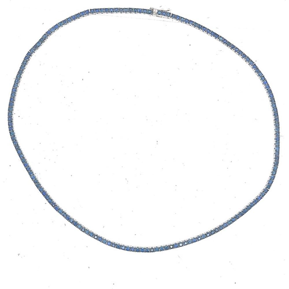 18K White Gold Blue Sapphire Tennis Necklace by Afarin