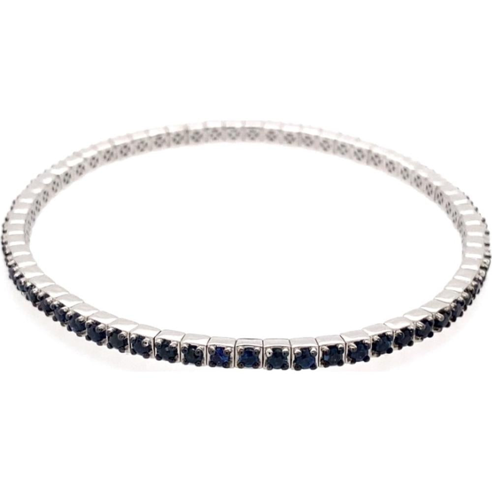 18K White Gold Blue Sapphire Tennis-Style Bangle Bracelet by Afarin