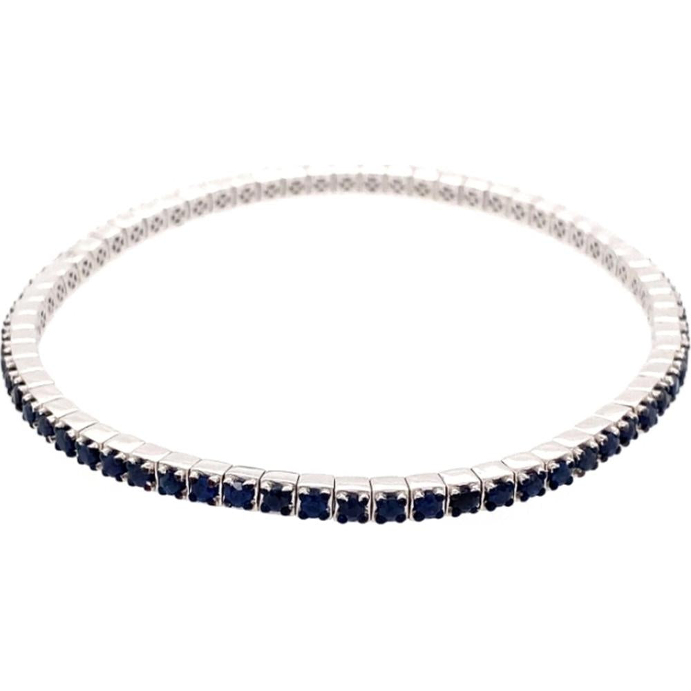 18K White Gold Blue Sapphire Tennis-Style Bangle Bracelet by Afarin