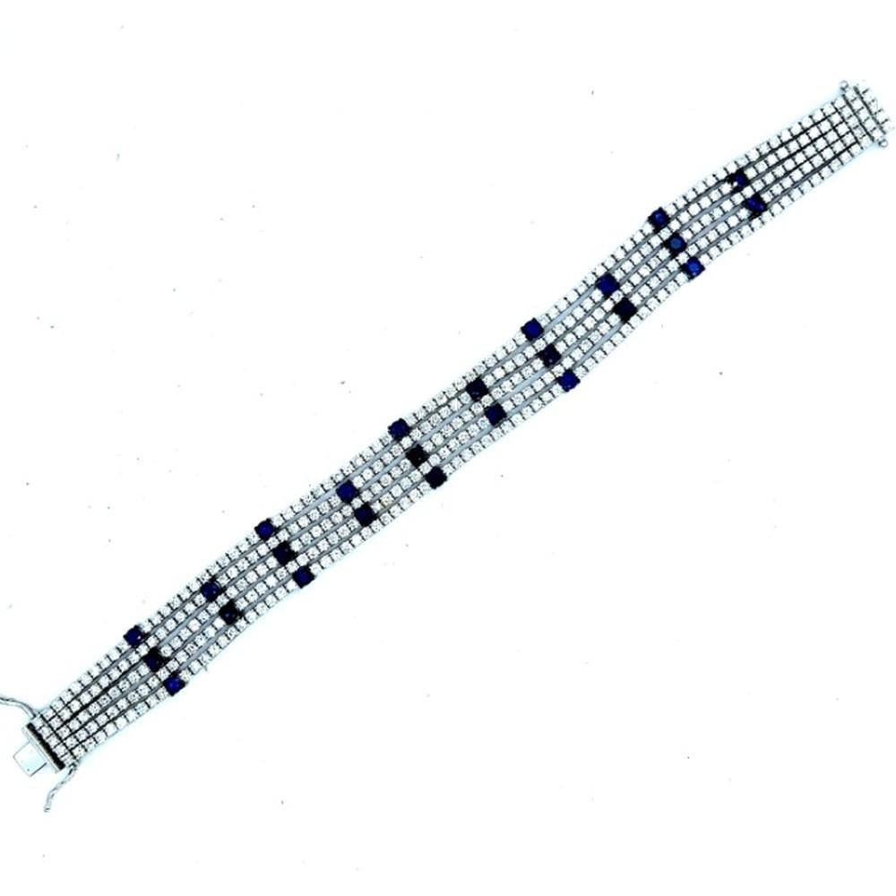 18K White Gold Bracelet with Diamonds and Blue Sapphires by Afarin