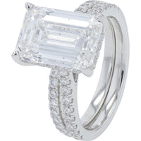 18K White Gold Bridal Set with 4.00 Carat Emerald Cut Lab Grown Diamond and Pavé Accent Diamonds - 4.54 Carat Total Weight