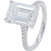 18K White Gold Bridal Set with 4.00 Carat Emerald Cut Lab Grown Diamond and Pavé Accent Diamonds - 4.54 Carat Total Weight