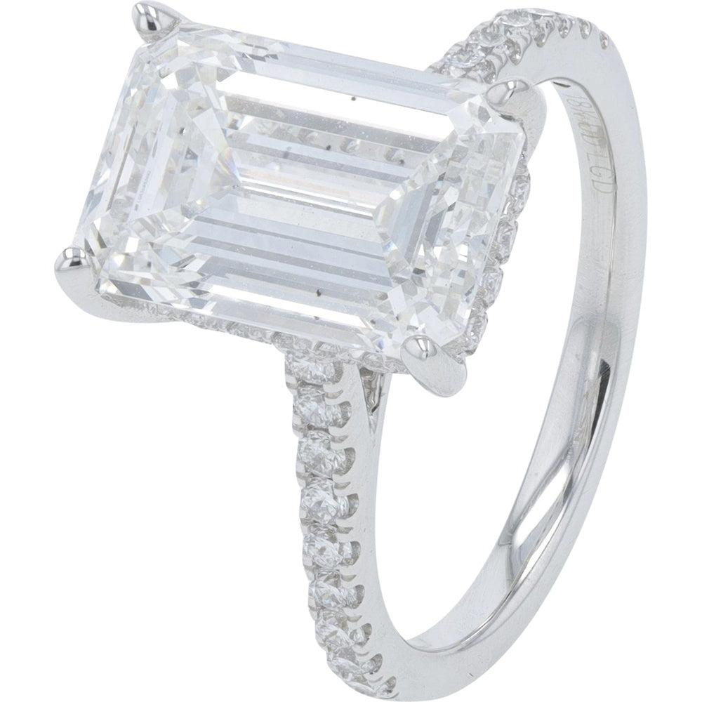 18K White Gold Bridal Set with 4.00 Carat Emerald Cut Lab Grown Diamond and Pavé Accent Diamonds - 4.54 Carat Total Weight