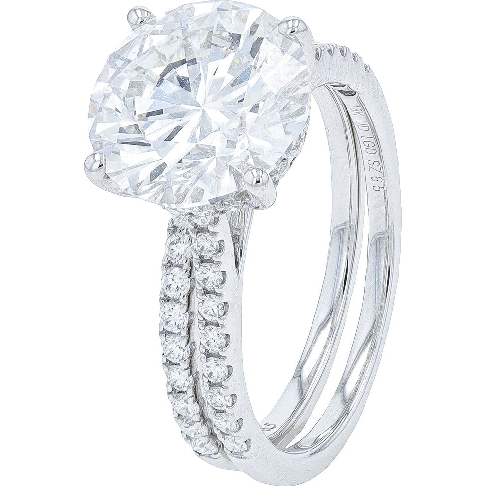 18K White Gold Bridal Set with 4.00 Carat Round Lab Grown Diamond and 0.50 Carat Accent Band - 4.50 Carat Total Diamond Weight