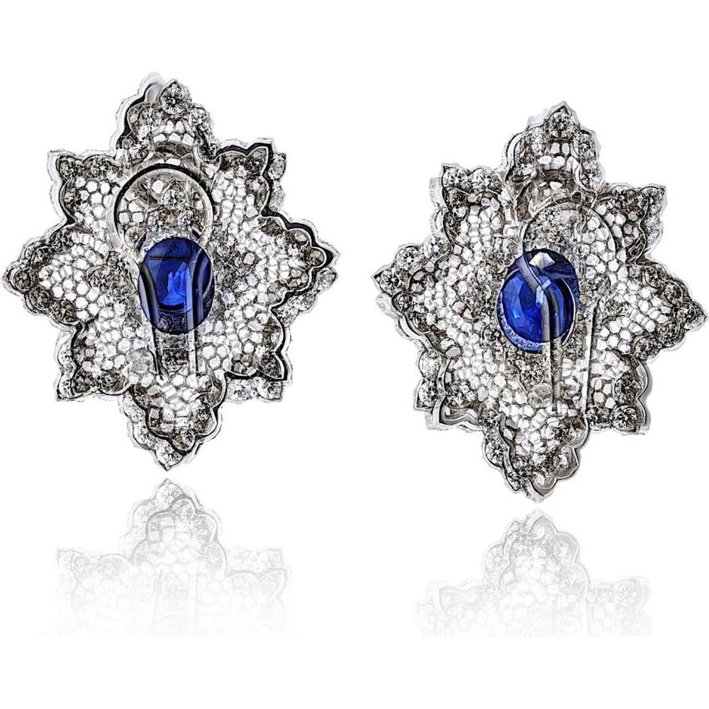 18K White Gold Buccellati Earrings with Sapphire and Diamond Accents - 13.1 Grams Total Weight