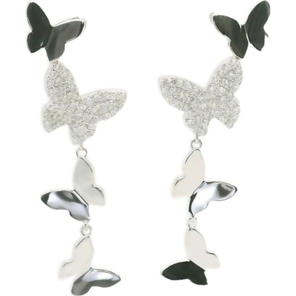 18K White Gold Butterfly Drop Earrings with Diamond Accents by Afarin