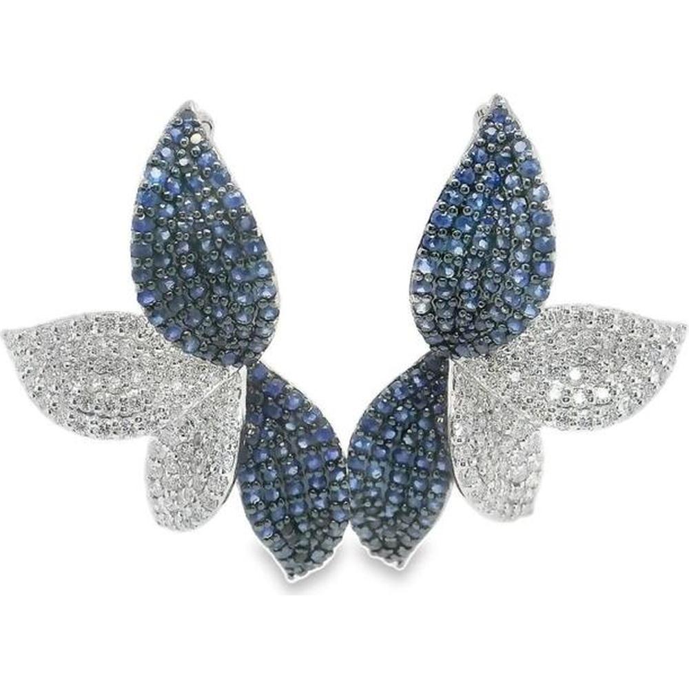 18K White Gold Butterfly Earrings with Blue Sapphires and Diamond Accents by Afarin