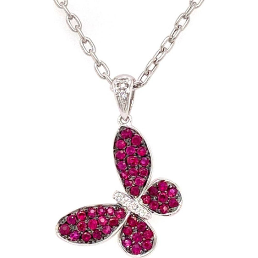 18K White Gold Butterfly Pendant with Rubies and Diamond Accents by Afarin