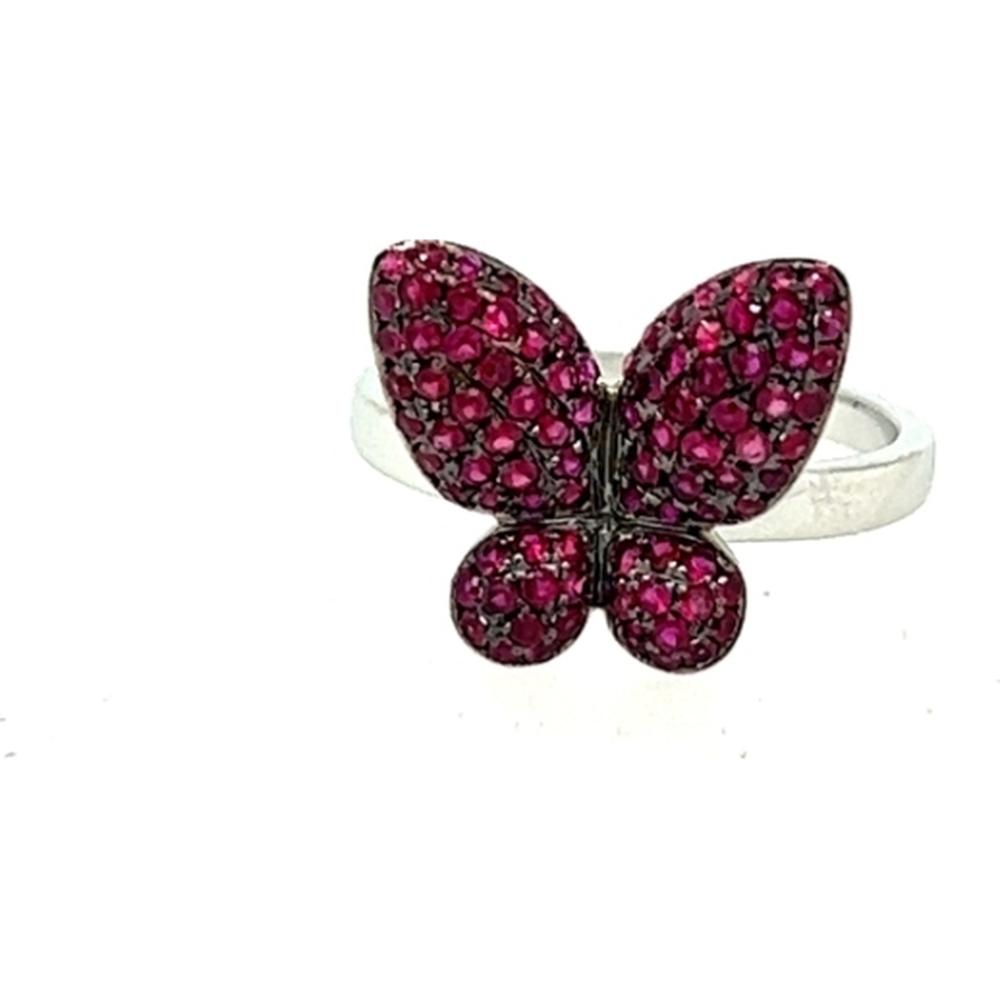 18K White Gold Butterfly Ring with Pavé-Set Rubies by Afarin