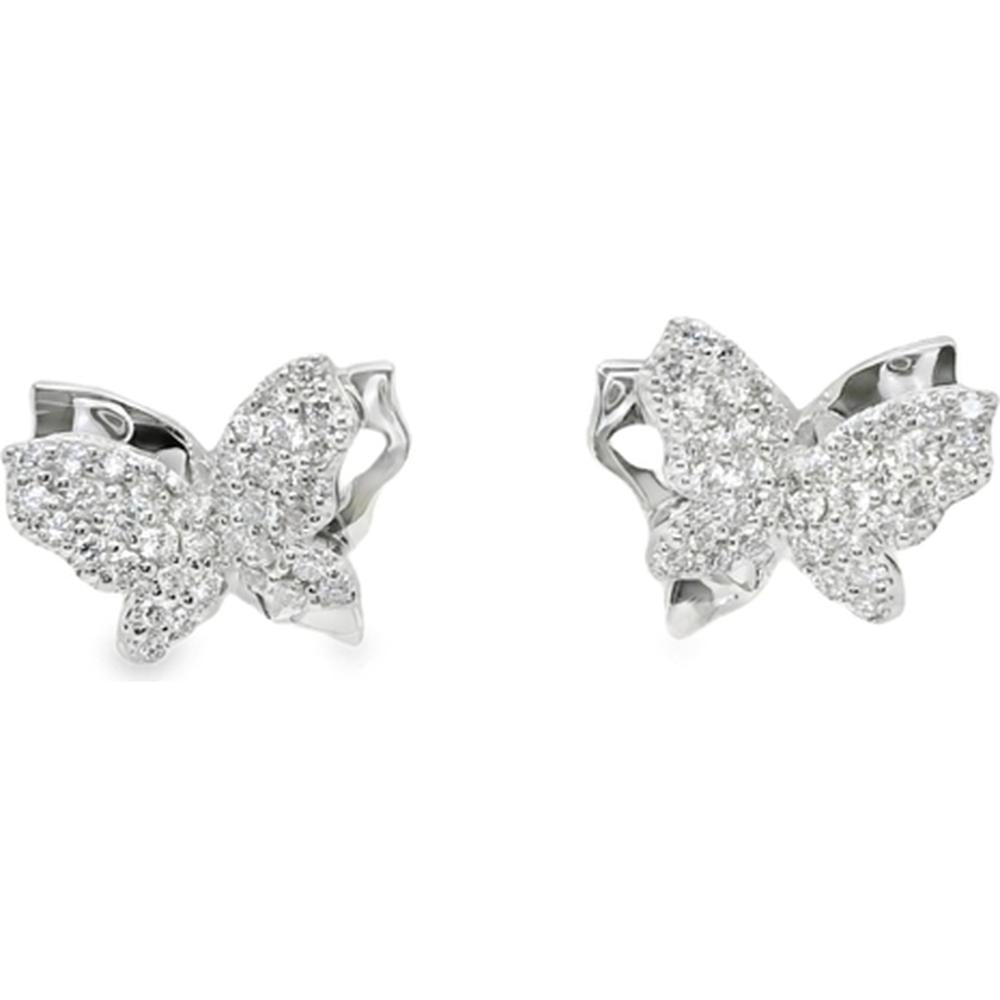 18K White Gold Butterfly Stud Earrings with Diamond Pavé by Afarin
