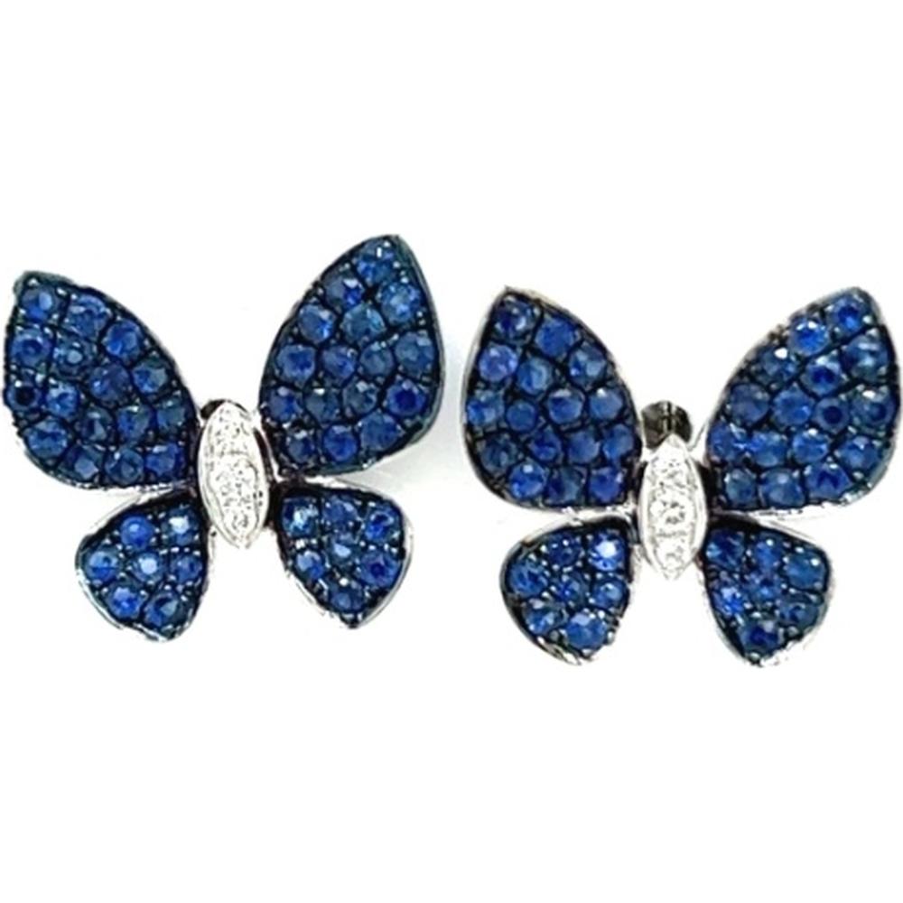 18K White Gold Butterfly Stud Earrings with Pavé Blue Sapphires and Diamond Accents by Afarin