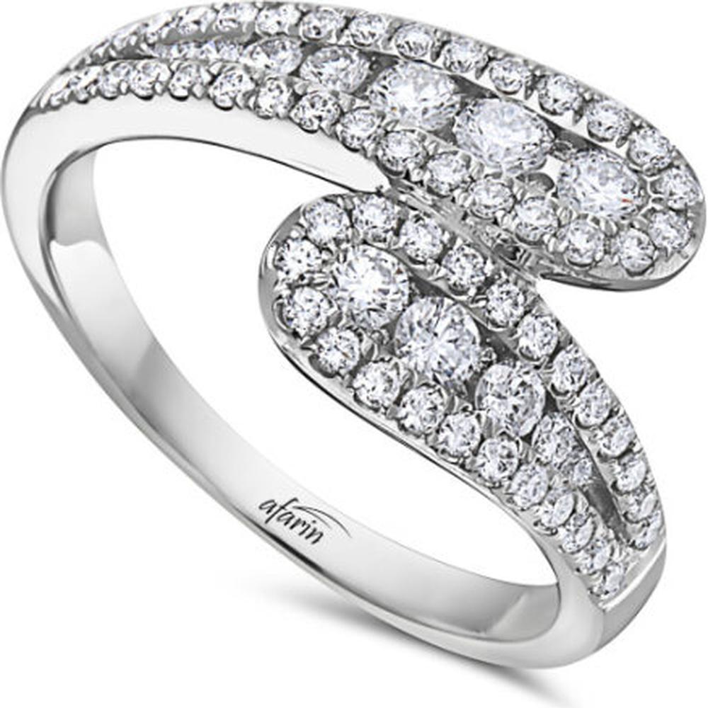 18K White Gold Bypass Diamond Ring with Round Diamonds by Afarin