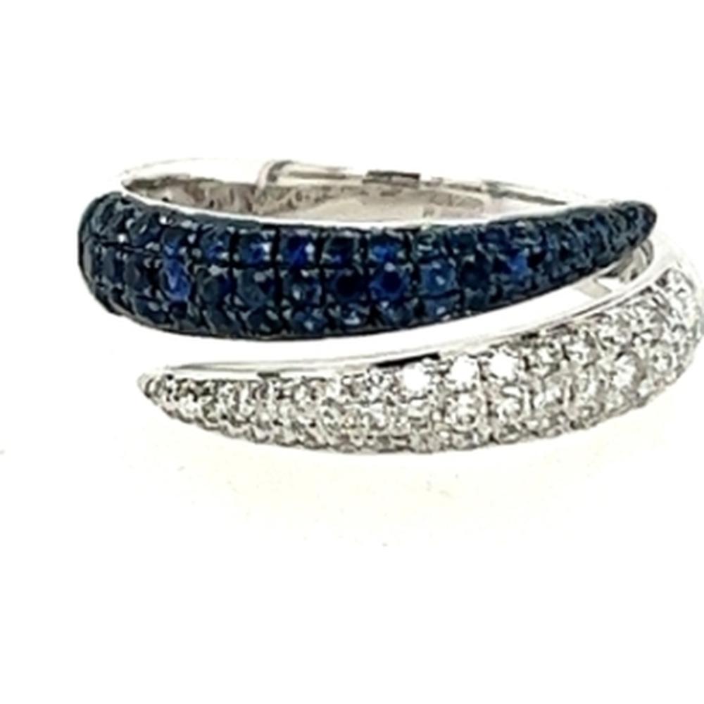 18K White Gold Bypass Ring with Blue Sapphires and Diamonds by Afarin
