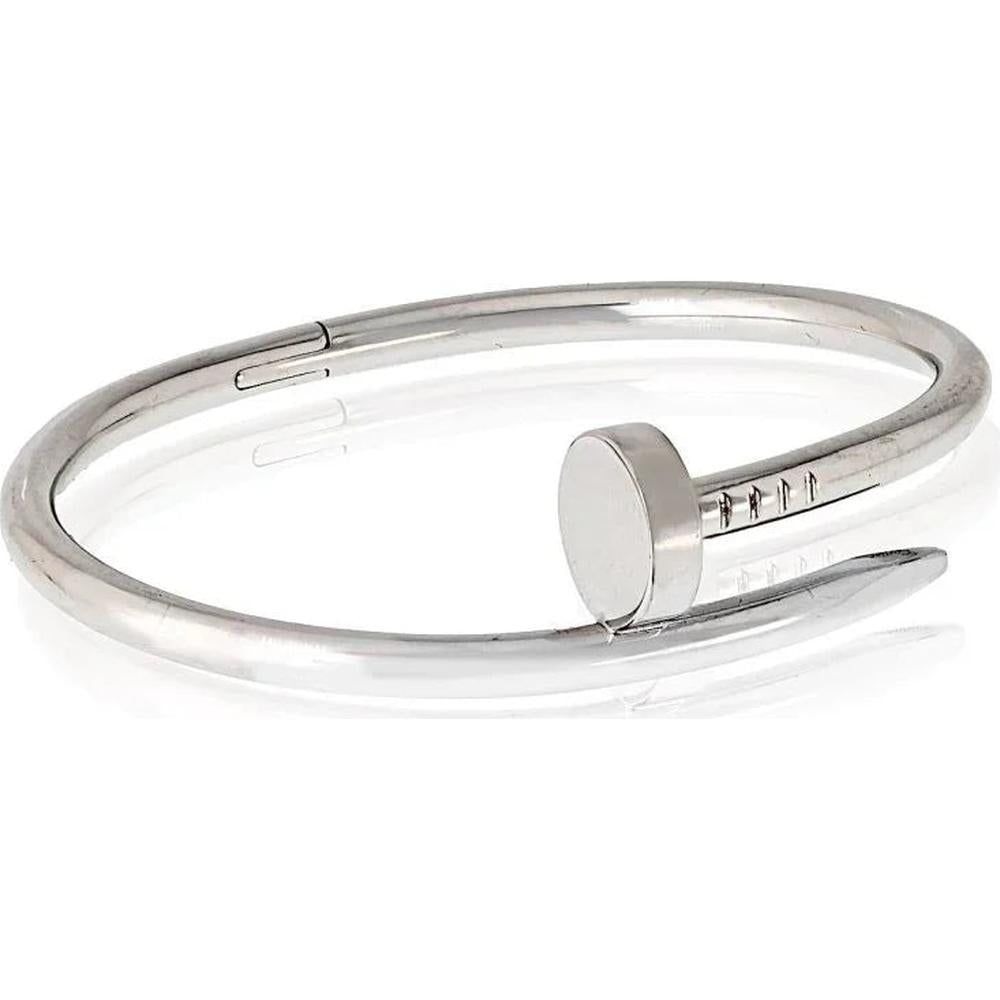 18K White Gold Cartier Juste Un Clou Nail-Inspired Bangle Bracelet - Size 15 with Signature Pouch