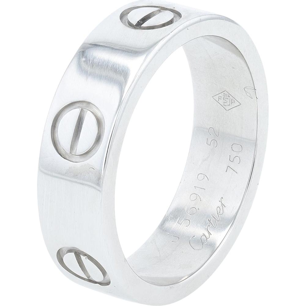 18K White Gold Cartier Love Band with Signature Screw Motifs - Size 52
