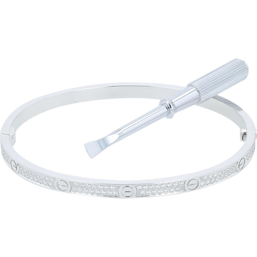 18K White Gold Cartier Love Bangle with Round Diamonds - 0.96 Carats Total Diamond Weight