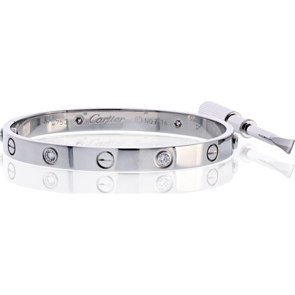 18K White Gold Cartier Love Bracelet with 4 Diamonds - 0.60 Carats Total Diamond Weight