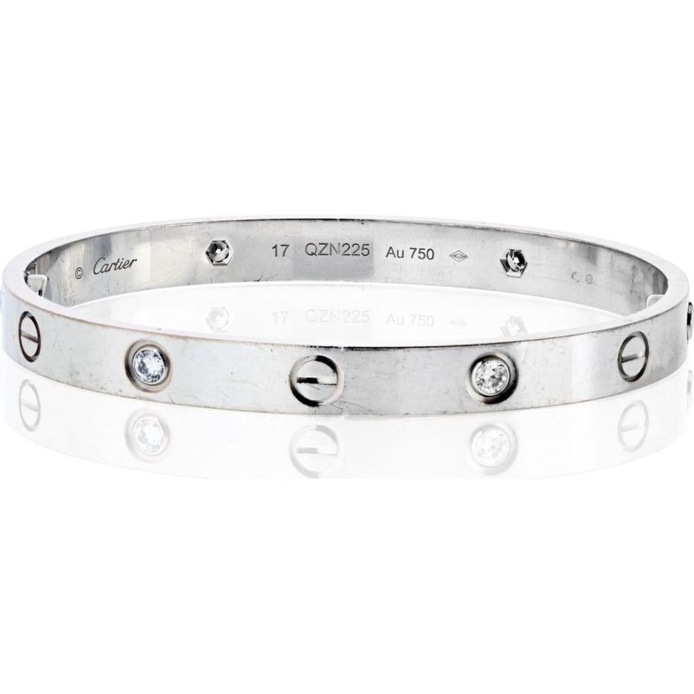 18K White Gold Cartier Love Bracelet with 4 Diamonds - 32.4 Grams of Timeless Elegance