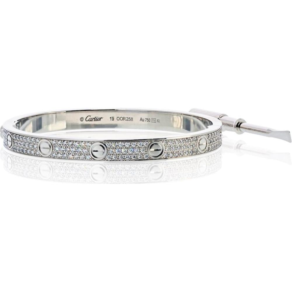 18K White Gold Cartier Love Bracelet with Pavé Diamonds - 53.7g