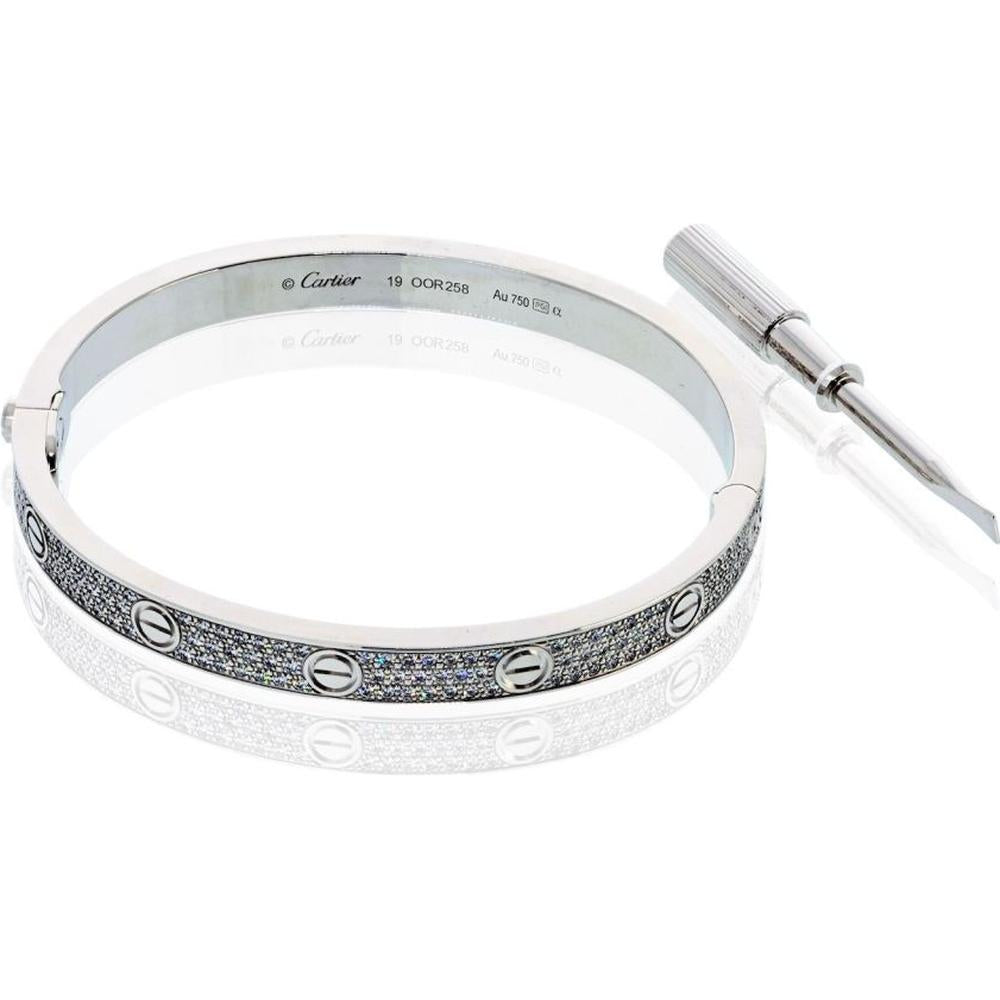 18K White Gold Cartier Love Bracelet with Pavé Diamonds - 53.7g