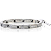 18K White Gold Cartier Love Bracelet with Pave Diamonds and Ceramic Motifs - Size 19