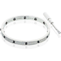 18K White Gold Cartier Love Bracelet with Pave Diamonds and Ceramic Motifs - Size 19