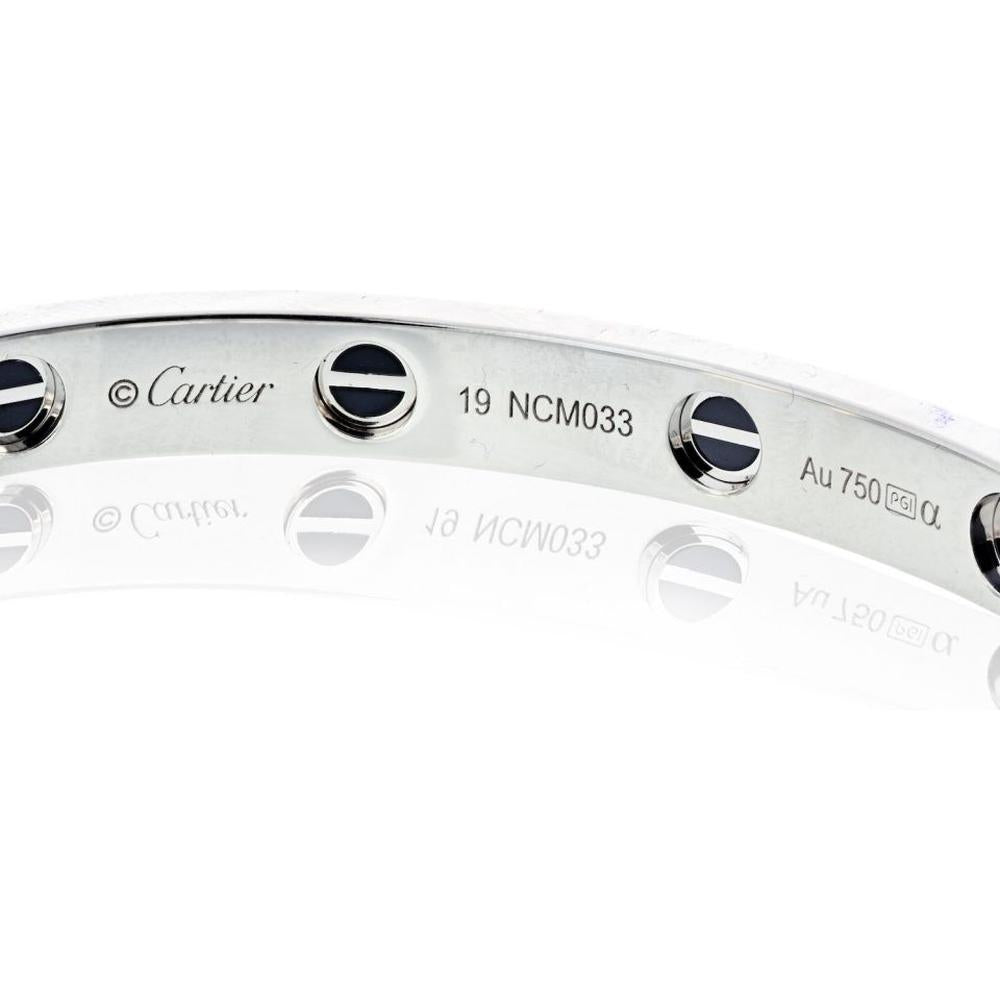 18K White Gold Cartier Love Bracelet with Pave Diamonds and Ceramic Motifs - Size 19
