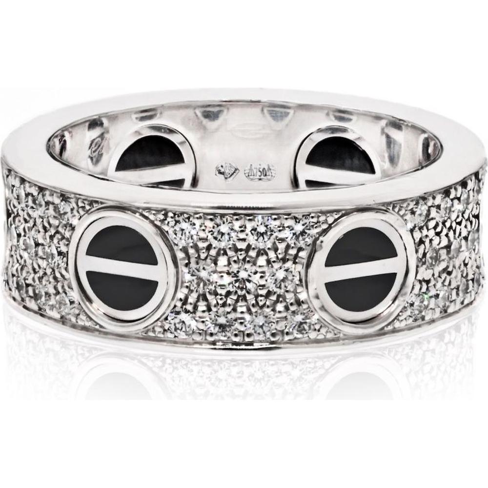 18K White Gold Cartier Love Ring with Black Ceramic Accents - Size EU 49