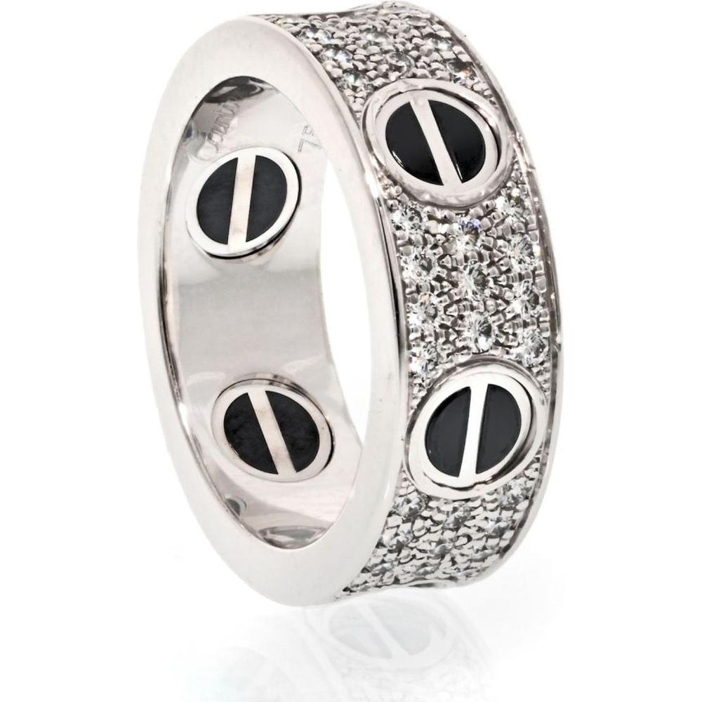 18K White Gold Cartier Love Ring with Black Ceramic Accents - Size EU 49
