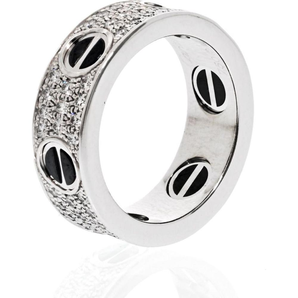 18K White Gold Cartier Love Ring with Black Ceramic Accents - Size EU 49