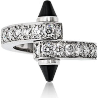 18K White Gold Cartier Menotte Ring with Onyx and Diamonds in High Polish Finish - Size 7