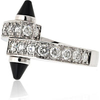 18K White Gold Cartier Menotte Ring with Onyx and Diamonds in High Polish Finish - Size 7