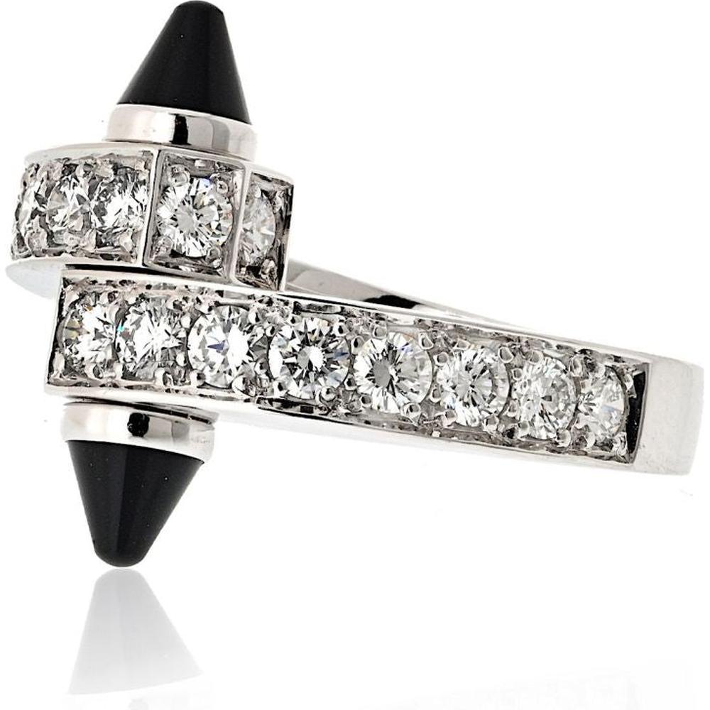18K White Gold Cartier Menotte Ring with Onyx and Diamonds in High Polish Finish - Size 7