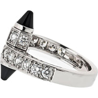 18K White Gold Cartier Menotte Ring with Onyx and Diamonds in High Polish Finish - Size 7