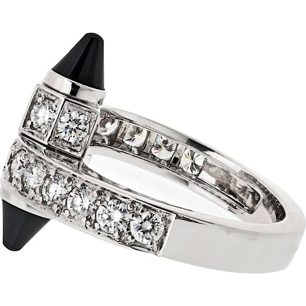 18K White Gold Cartier Menotte Ring with Onyx and Diamonds in High Polish Finish - Size 7