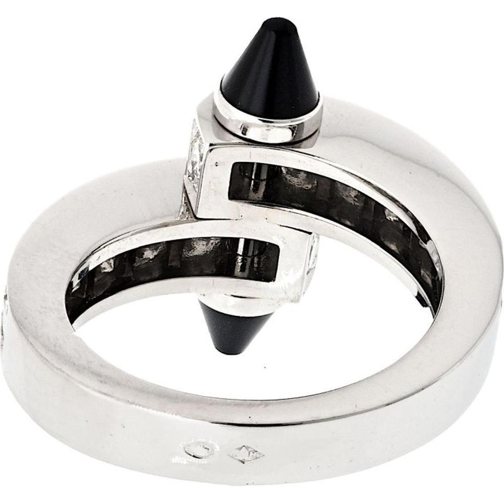 18K White Gold Cartier Menotte Ring with Onyx and Diamonds in High Polish Finish - Size 7