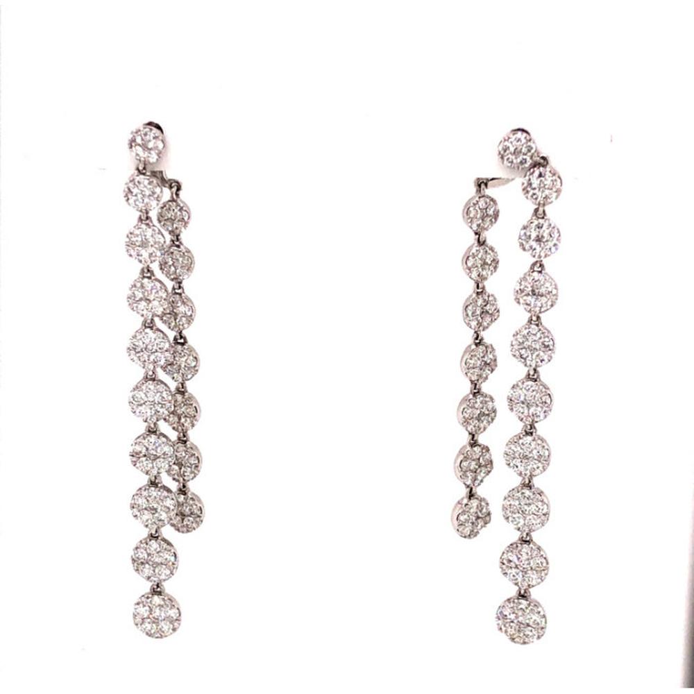 18K White Gold Cascading Drop Diamond Earrings with Round Diamond Stations by Afarin