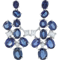 18K White Gold Cascading Drop Earrings with 10.36 Carat Oval Sapphires and 0.98 Carat Square and Baguette Diamonds