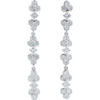 18K White Gold Cascading Drop Earrings with Alternating Solitaire and Tri-Clover Round Diamonds - 1.56 Carat Total Diamond Weight