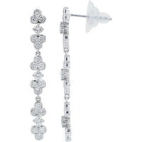 18K White Gold Cascading Drop Earrings with Alternating Solitaire and Tri-Clover Round Diamonds - 1.56 Carat Total Diamond Weight