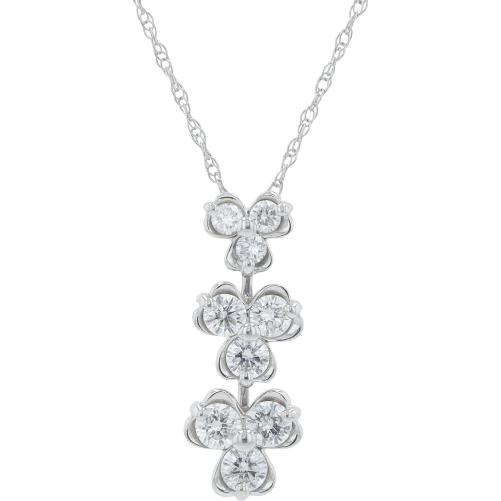 18K White Gold Cascading Floral Pendant Necklace with Prong-Set Round Diamonds - 0.50 Carat Total Diamond Weight