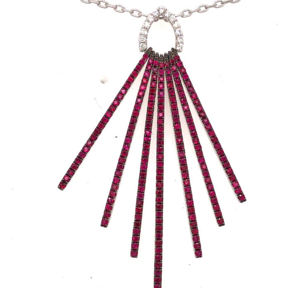 18K White Gold Cascading Ruby and Diamond Fringe Pendant Necklace by Afarin